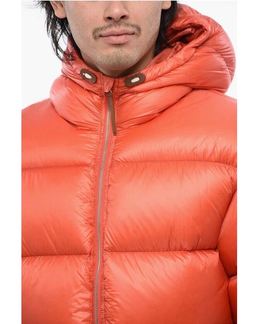 Jil Sander Orange Hooded Quilted Down Jacket for men
