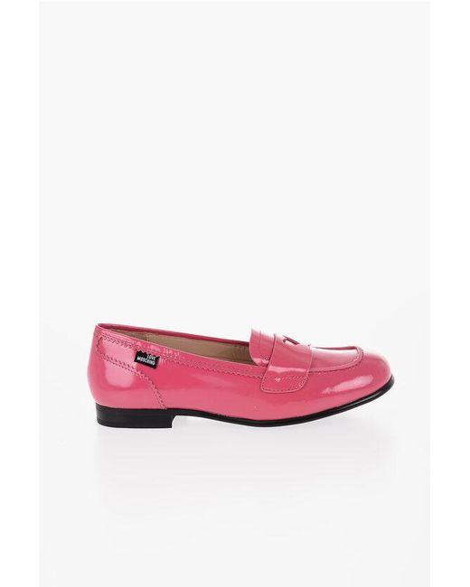 Moschino Pink Love Patent Leather Loafers With Heart-Shaped Cut-Out Detail