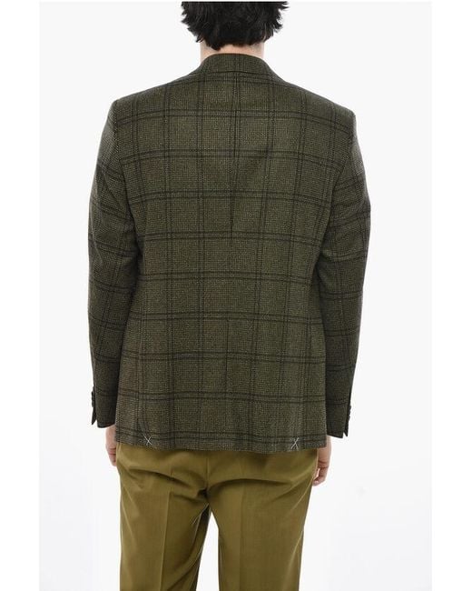 Nino Danieli Green Virgin Wool Blend Side Vents Notch Lapel 2-Button Blazer for men