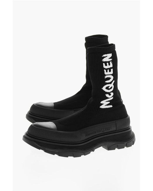 Alexander McQueen Black High Top Sock Sneakers With Contrasting Embroidered Logo for men