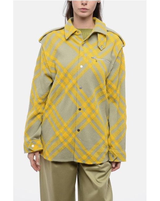 Burberry Yellow Alpaca Blend Tartan Overshirt