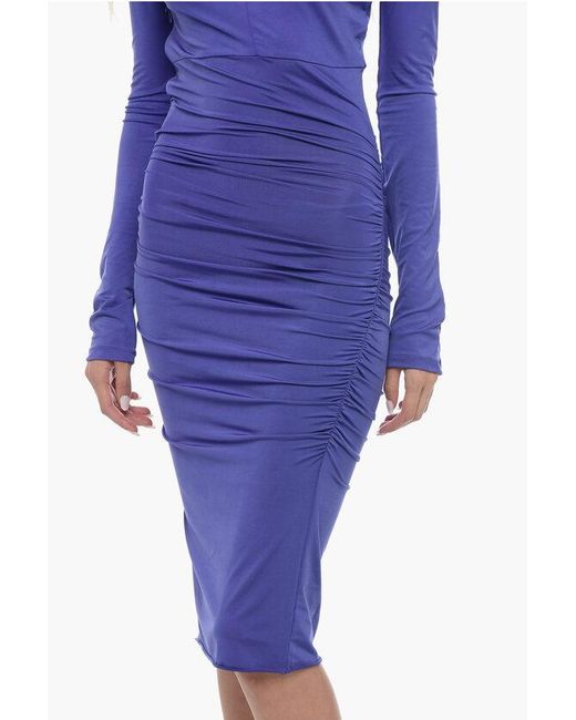 Victoria Beckham Purple Jersey Draped Dress With Draw-String Neckline