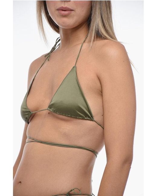 Oseree Multicolor Solid Color Satin Tie-Side Bikini