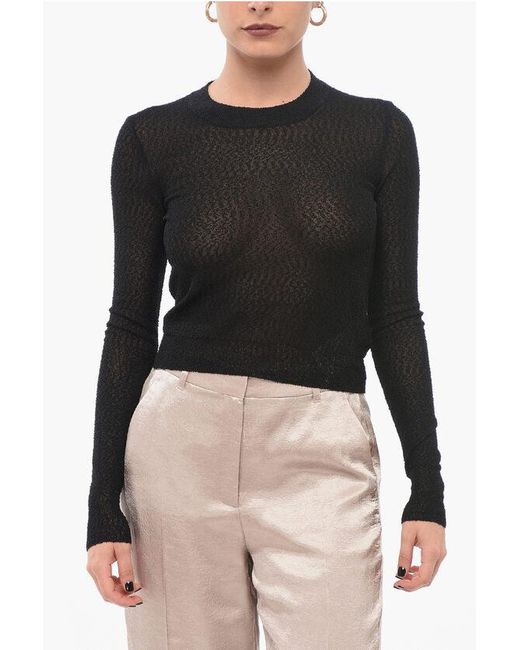 AMI Black Crew Neck See Through Viscose Blend Sweater