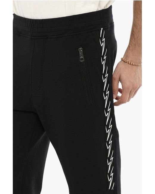 Neil Barrett Black Skinny Fit Joggers With Side Thunderbolts Print for men