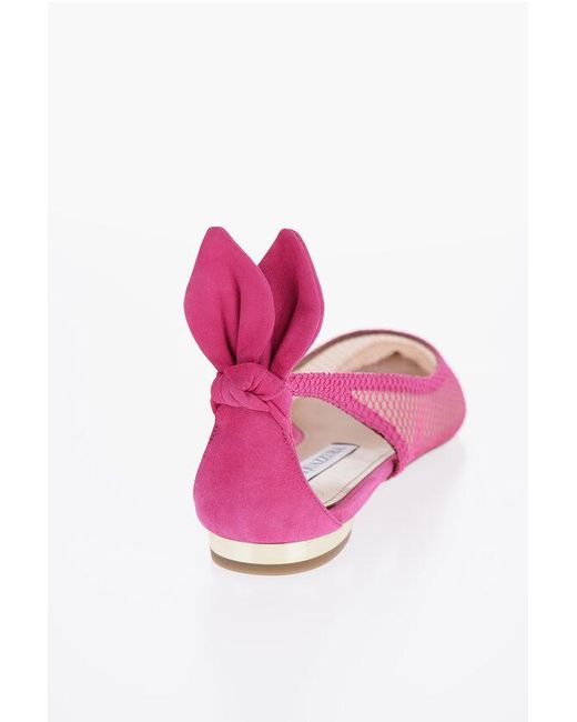 Aquazzura Pink Mesh And Suede Ballet Flats With Point Toe