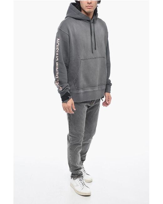 ◆DIESEL 最新作◆S-Macsrot コットン フーディ/Gray◆ DIESEL Brushed Cotton S-Macsrot Distressed Effect Hoodie in