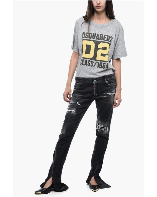 DSquared² Blue Distressed Effect Trumpet Fit Denims With Bottom Slits 22 Cm