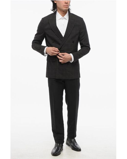 AllSaints Black Double-Breasted Checkered Blazer for men
