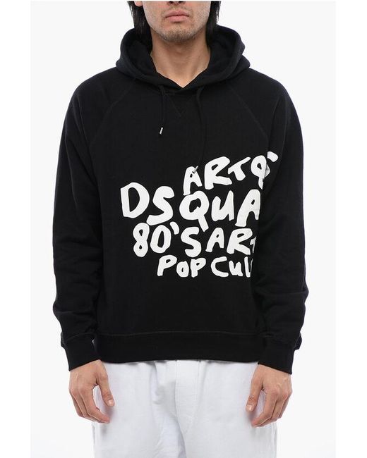 DSquared² Black Brushed Cotton Cool Fit D2 Pop 80S Hoodie for men