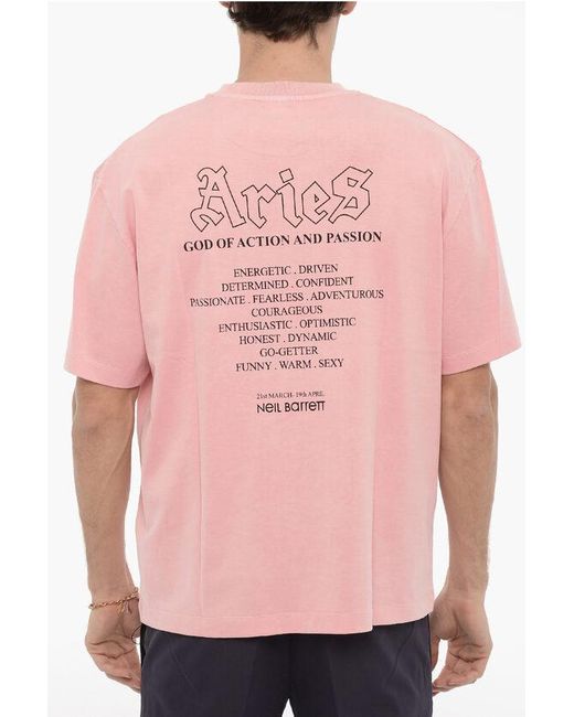 Neil Barrett Pink Printed Aries The Warrior Crew-Neck T-Shirt for men