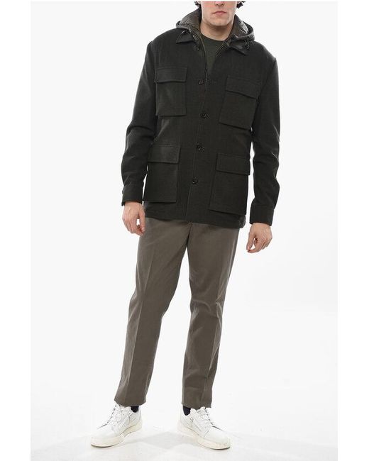 Corneliani Black Cc Collection Wool Blend Utility Jacket With Removable Quilt for men