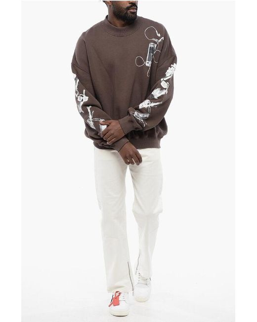 Off-White c/o Virgil Abloh Brown Oversized Crew-Neck Sweatshirt With Print On The Back for men