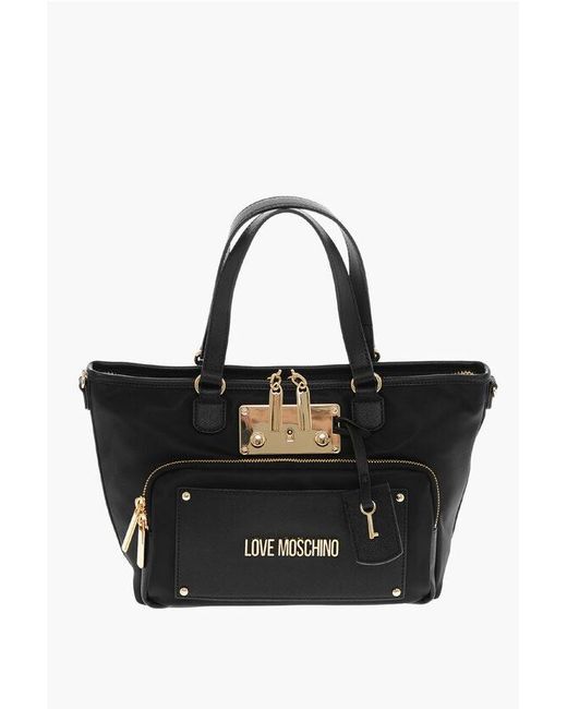 Moschino Black Love Technical Fabric Tote Bag With Maxi Pocket