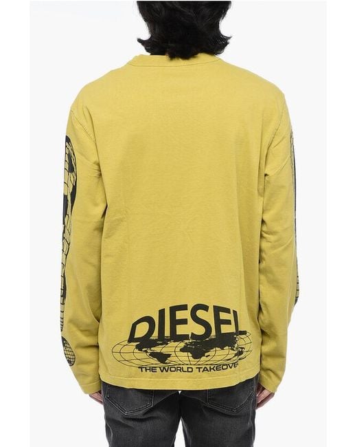 DIESEL Yellow Printed T-Crane Ls-L3 T-Shirt for men