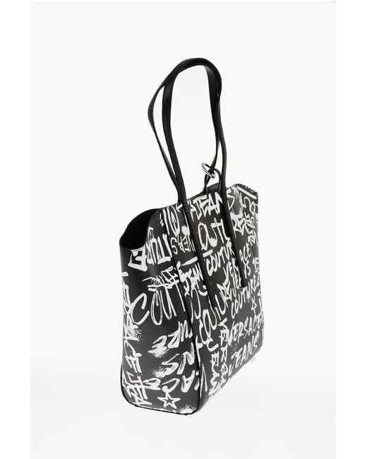 Versace Black Jeans Couture Printed Faux Leather Tote Bag With Matched Pou Size Unic