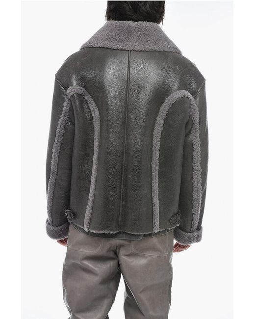 DIESEL Gray Vintage Effect Leather L-Browny Oversized Jacket With Fur De for men
