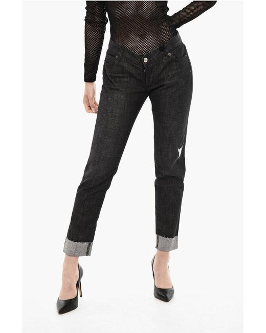 DSquared² Black Dark Wash Jennifer Cropped Jeans With Golden Logo