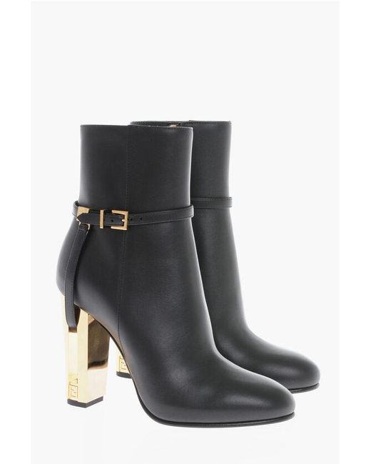 Fendi Black Leather Booties With Strao Heel 10 Cm