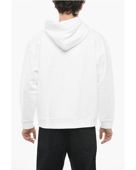 Valentino White Logo Print Brushed Cotton Hoodie for men