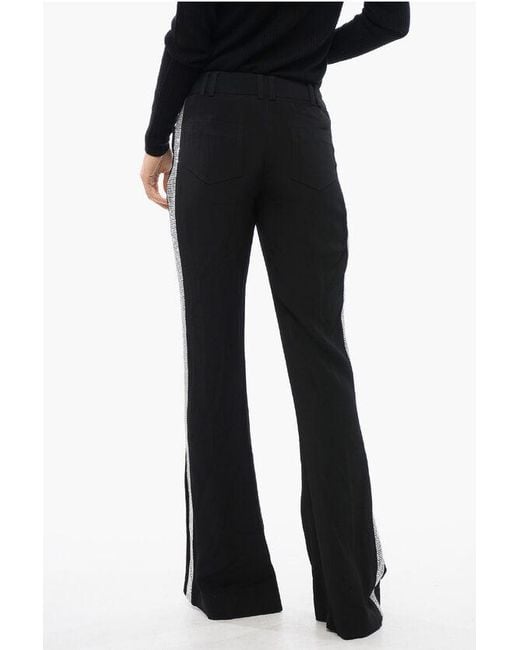 Balmain Black Flared-Fit Trousers With Side Rhinestone Stripe