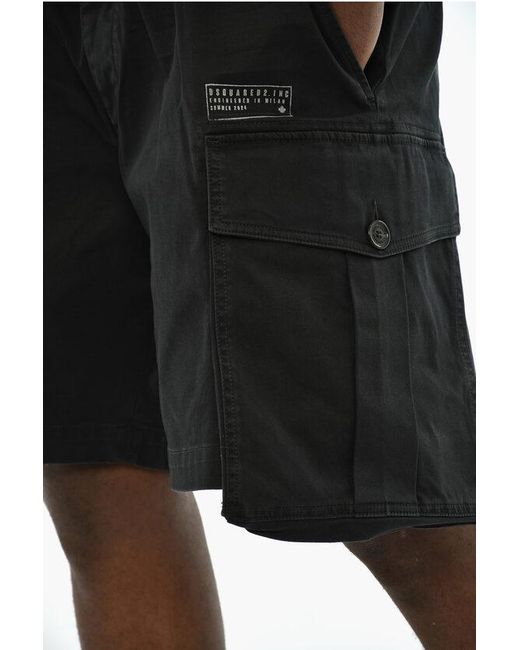DSquared² Black Stretch Cotton Cargo Shorts for men