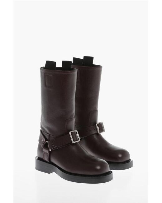 Burberry Black Leather Biker Mid Boots