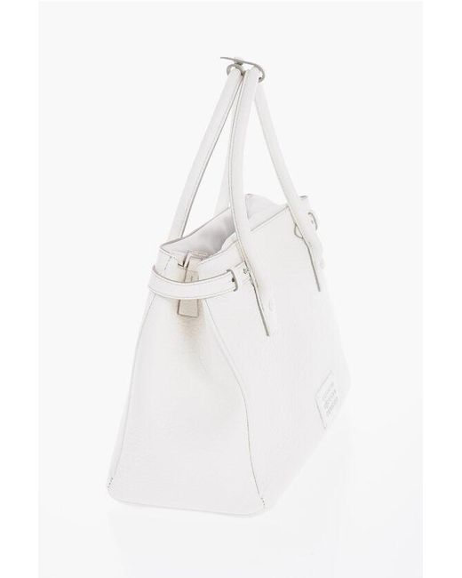 Maison Margiela White Mm11 Textured Leather Hand Bag With Removable Shoulder Strap Size Unic