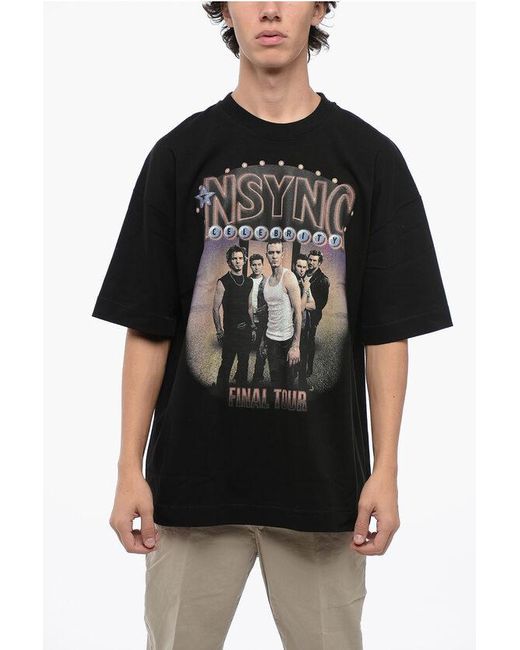 1989 STUDIO Black Printed Nsync Celebrity Crewneck T-Shirt for men