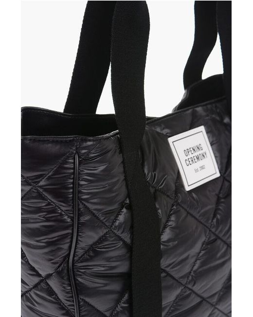 Opening Ceremony Black Quilted Nylon Box Logo Tote Bag for men