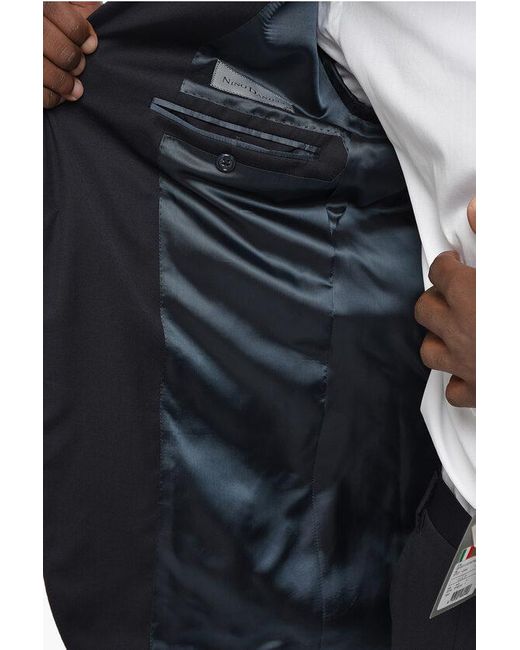 Nino Danieli Black Virgin Wool Side Vents 2-Button Suit With Flap Pockets for men