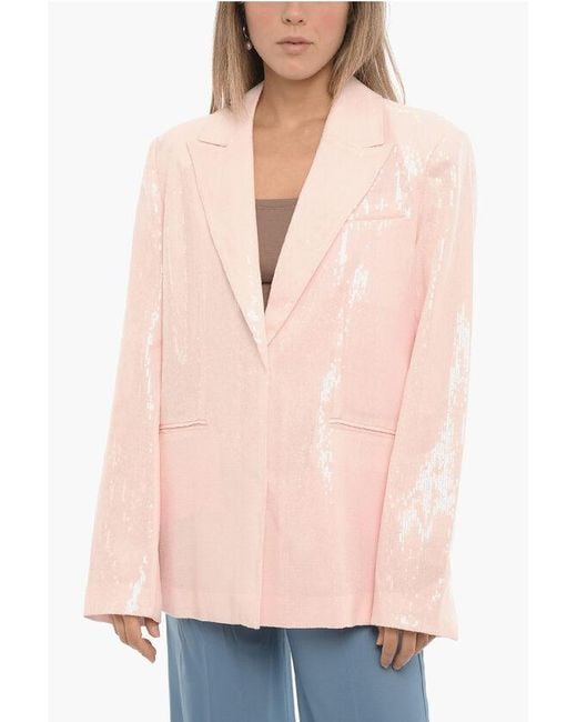 ROTATE BIRGER CHRISTENSEN Pink Sequined Blazer With Split On The Back