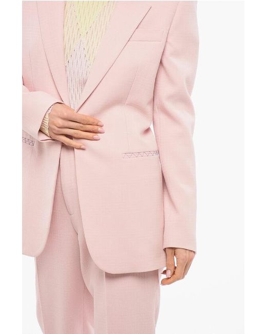 Burberry Pink Wool Tailored Blazer With Welt Pockets