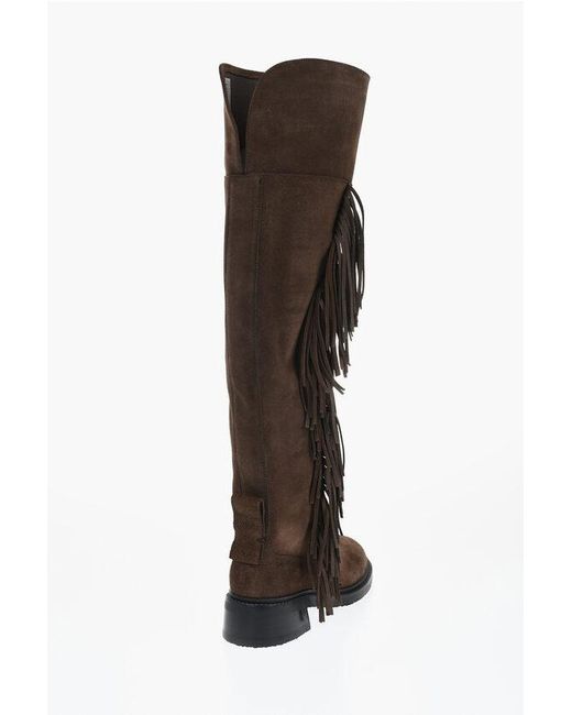 See By Chloé Black Fringed Suede Thigh-High Boots