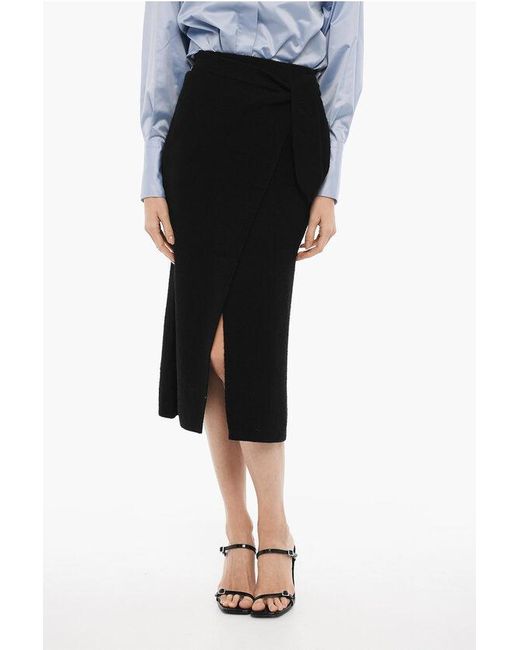 Nanushka Black Cotton And Nylon Maxi Wrap Skirt With Belt