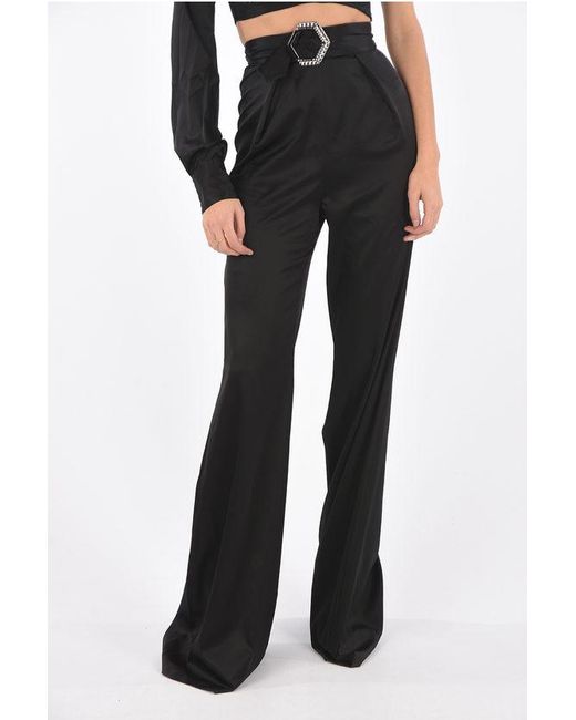 Philipp Plein Black Couture Boot-Cut Set With Silk One-Shoulder Crop Top