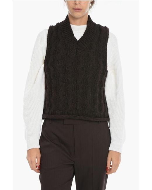 Samsøe & Samsøe Black Cable Knit Sleeveless Huske V-Neck Sweater Sleeveless