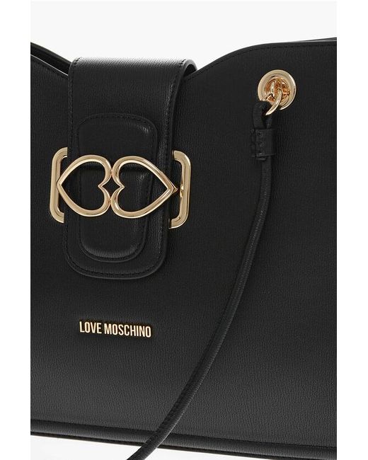 Moschino Black Love Faux Leather Tote Bag With Golden Closure