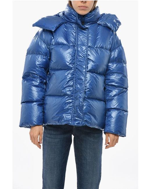 Aspesi Blue Nylon Gummo Down Jacket With Hood