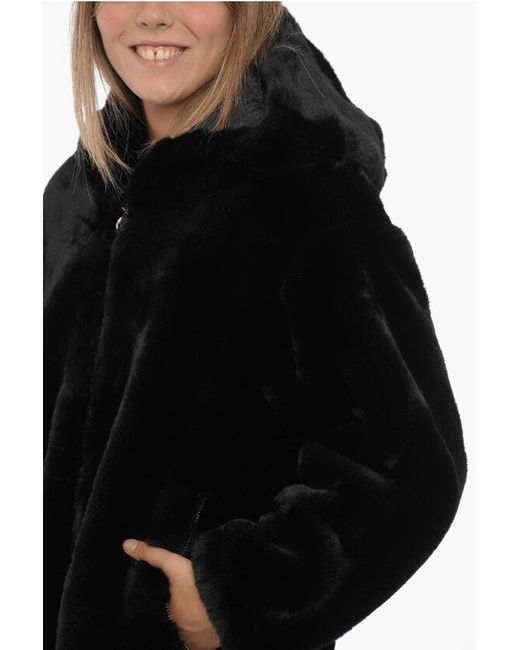 Black faux fur jacket with hood hot sale