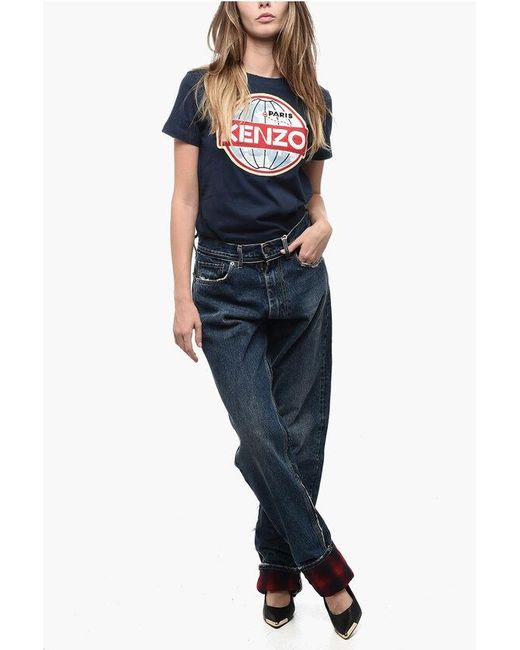 Maison Margiela Blue High-Waisted Wool Hem Jeans