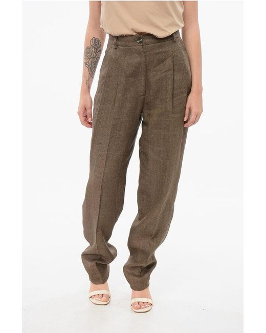 Ql2 Brown Linen Herringbone Rosanna Pants