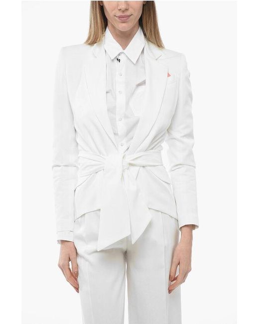 HEBE STUDIO White Belted The Girlfriend Asymmetric Blazer