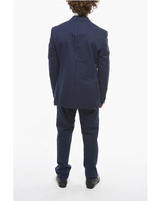 Corneliani Blue Cotton Blend Academy Pinstriped Suit for men