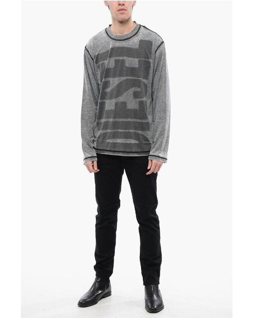DIESEL Gray Tag Burn-Out Wash Long Sleeved T-Crane-Ls-L1 Crew-Neck T for men