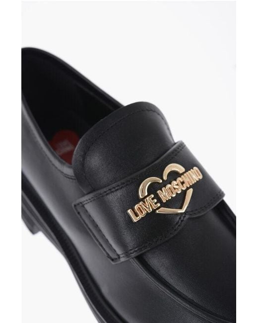 Moschino Black Love Leather Loafers With Logo