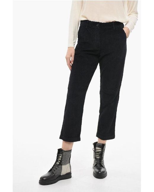 Woolrich Black Corduroy Cropped Pants With Tapered Fit