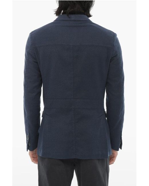 Corneliani Blue Id Cotton Blend Blazer With Utility Pockets for men