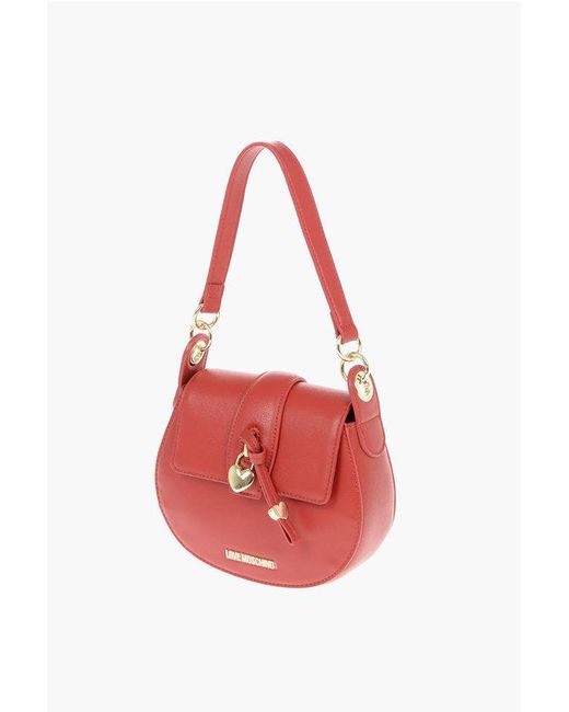 Moschino Red Love Faux Leather Crossbody Bag With Heart Shaped Charm