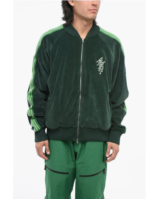 Amiri Green Velour Rain Forest Track Sweatshirt With Tape Side Bands for men
